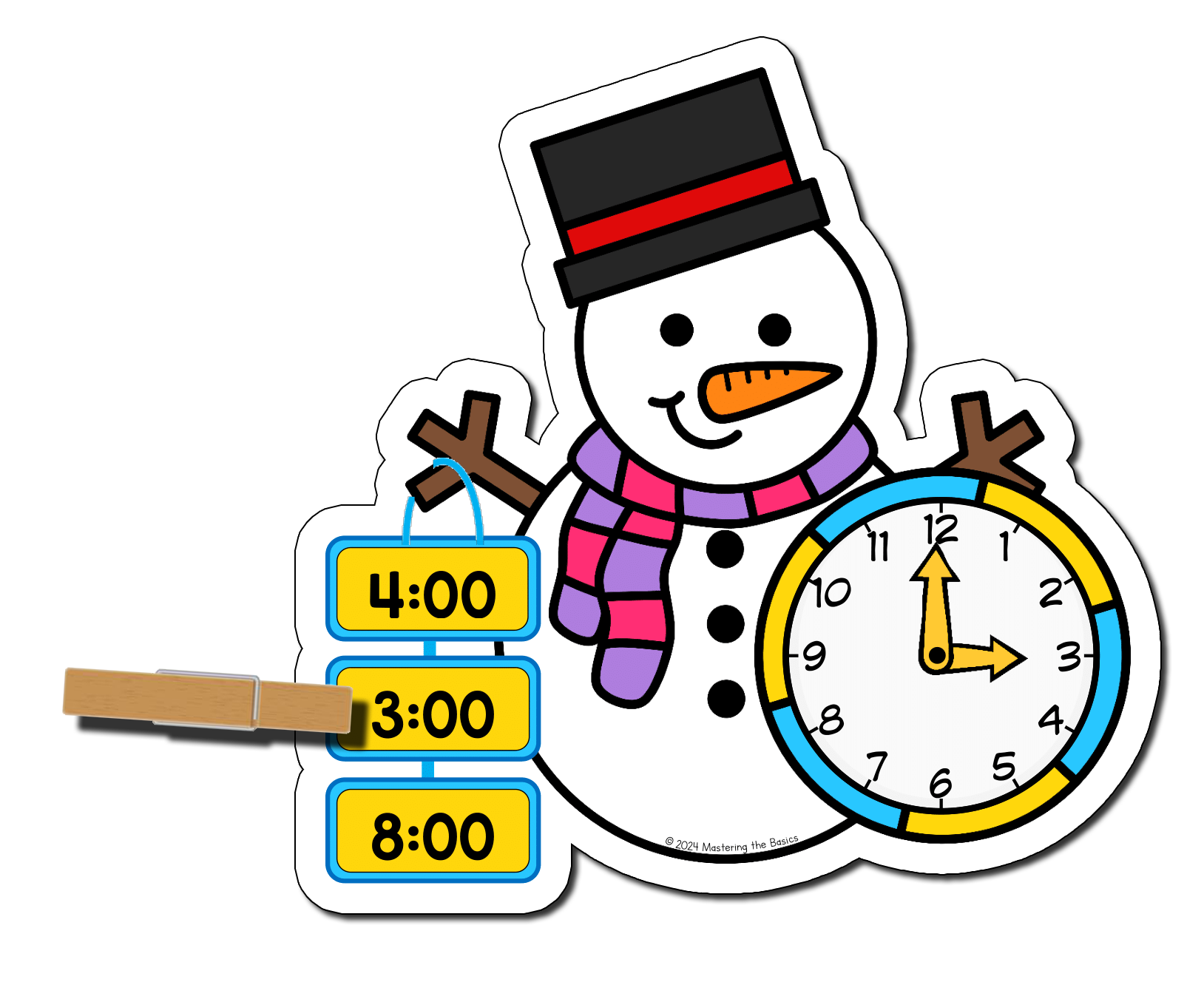 Snowman Time to the Hour Clip Cards